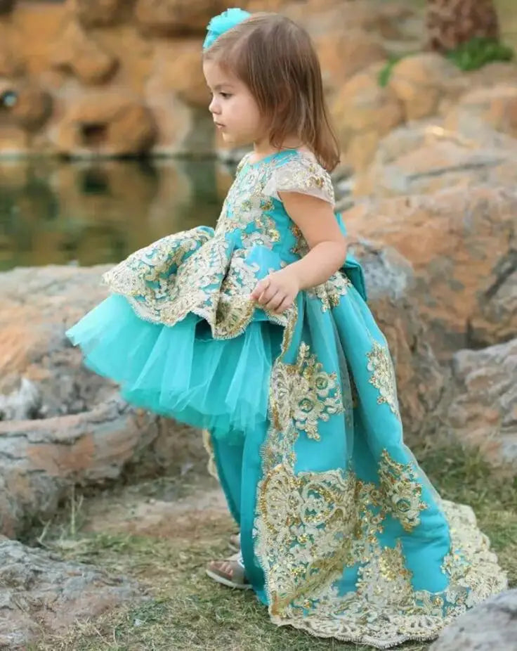 High-Low Elegant Embroidery Puffy Princess Party Dresses for Girls childrensterritory