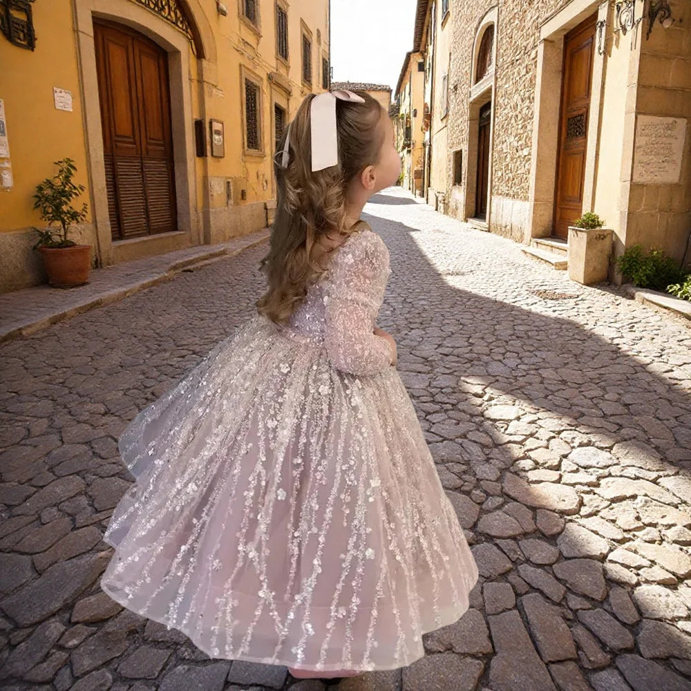 A-Line Glitter Sequined Little Girls Princess Party Dress