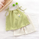 Kids Girls' Outfit Sets with Floral Embellished Halter Tops and Shorts childrensterritory