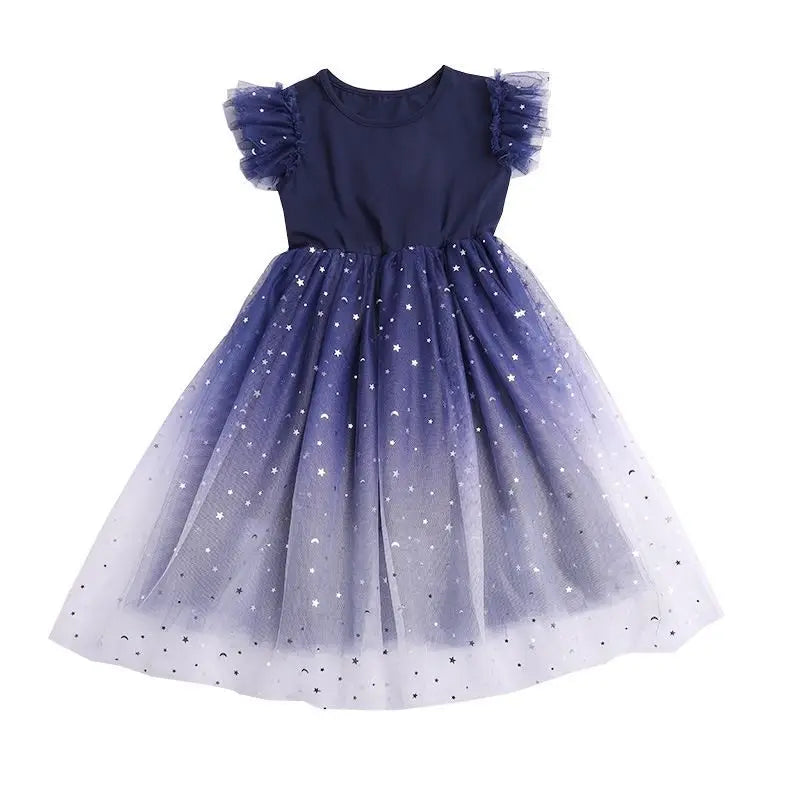 Sleeveless Mesh Lace Layers Star Design Girls Princess Dress