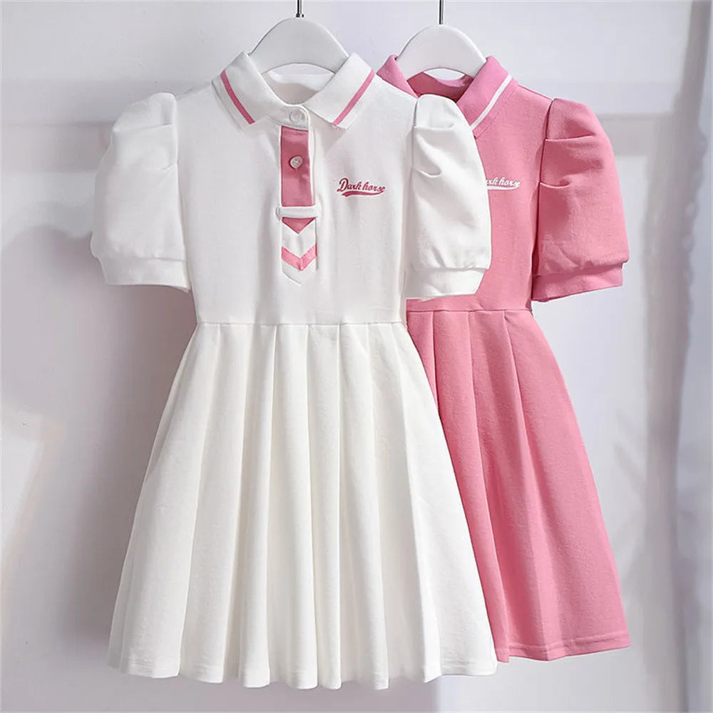 Girls' Collar Design Short Sleeves Casual Dresses