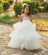 White Puffy Sheer Neck Glitter Pearls Beading Kids Pageant Gowns childrensterritory