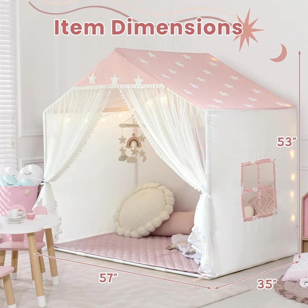Large Playhouse Tent with Pompoms Door Curtains childrensterritory