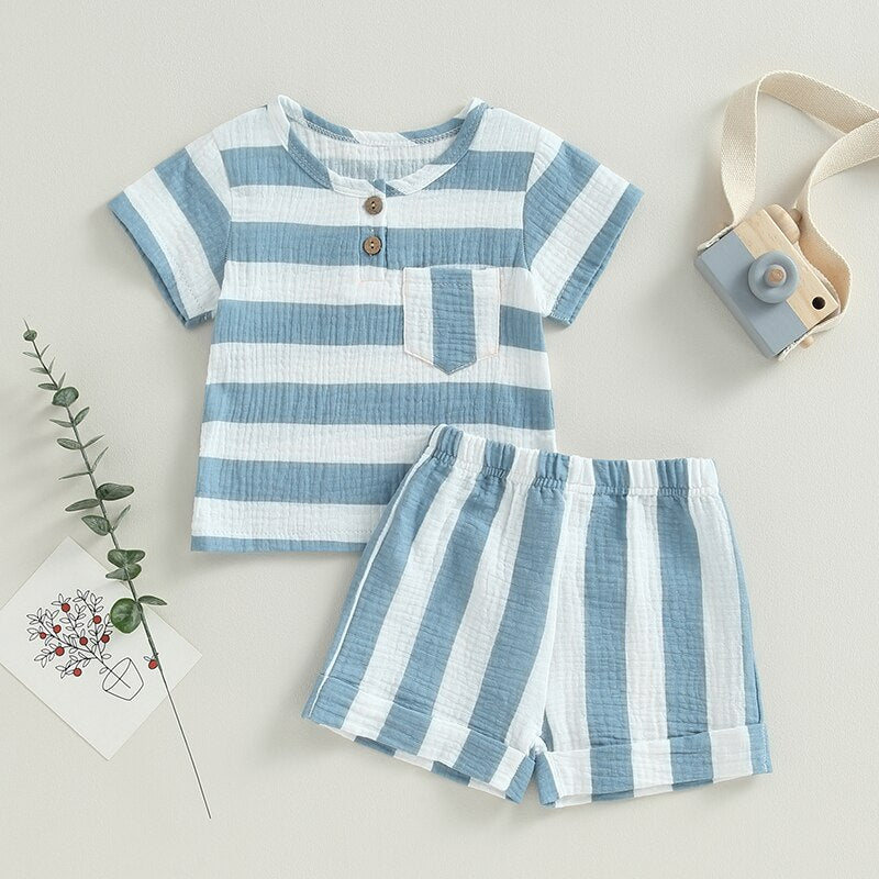 Striped Printed Baby Boy Girl 2Pcs Summer Outfits childrensterritory