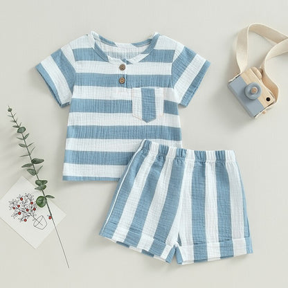 Striped Printed Baby Boy Girl 2Pcs Summer Outfits childrensterritory