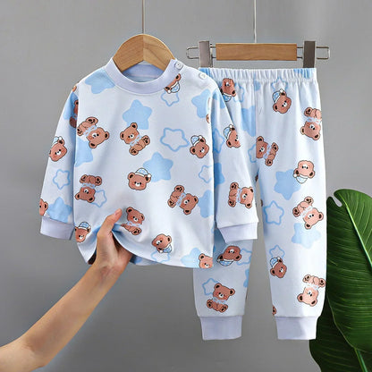 Little Boys and Girls Warm Cartoon Xmas Print Sleepwear Sets childrensterritory