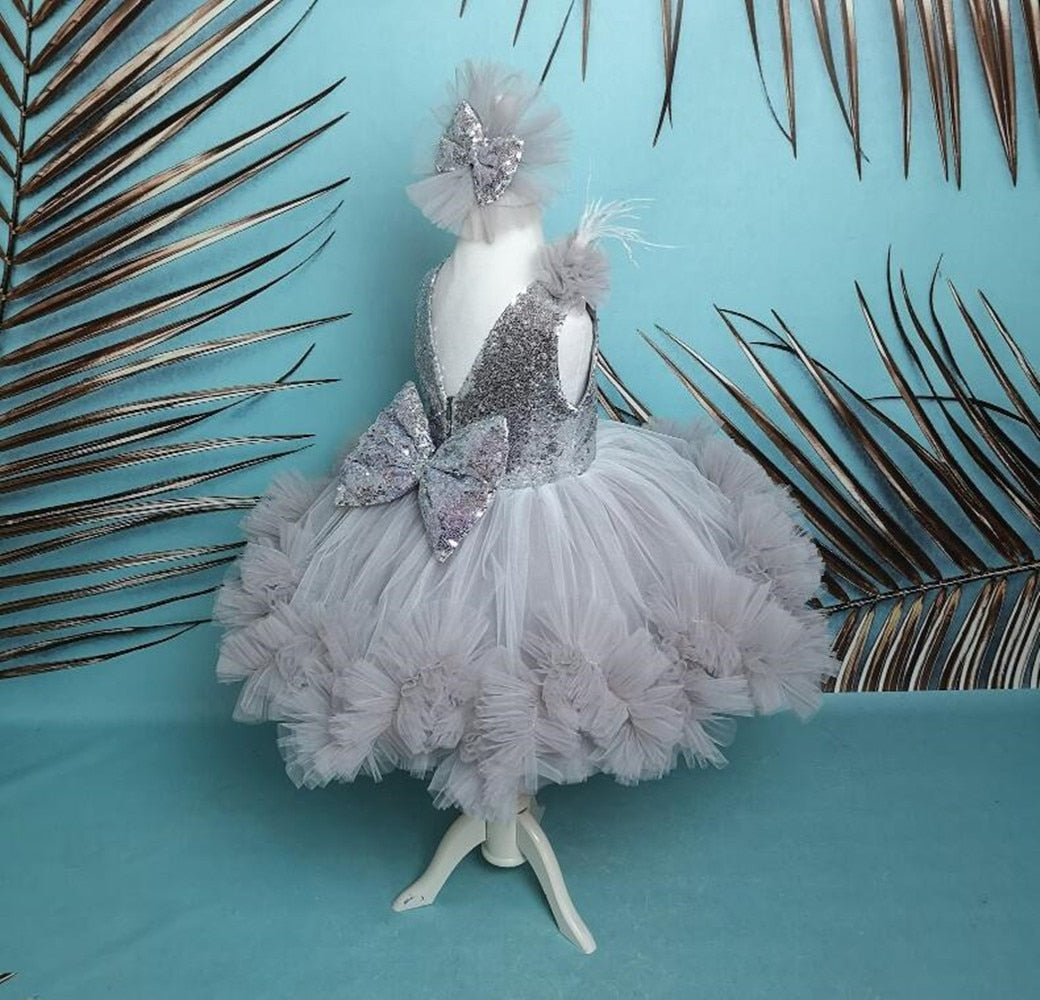 Handmade Girls Party Dress with Detachable Train childrensterritory