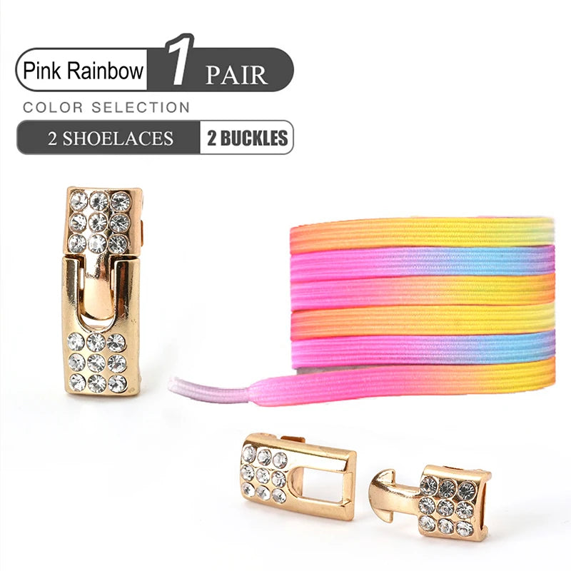 Colorful 1Pair Elastic Lace Shoelaces with Diamond Buckle