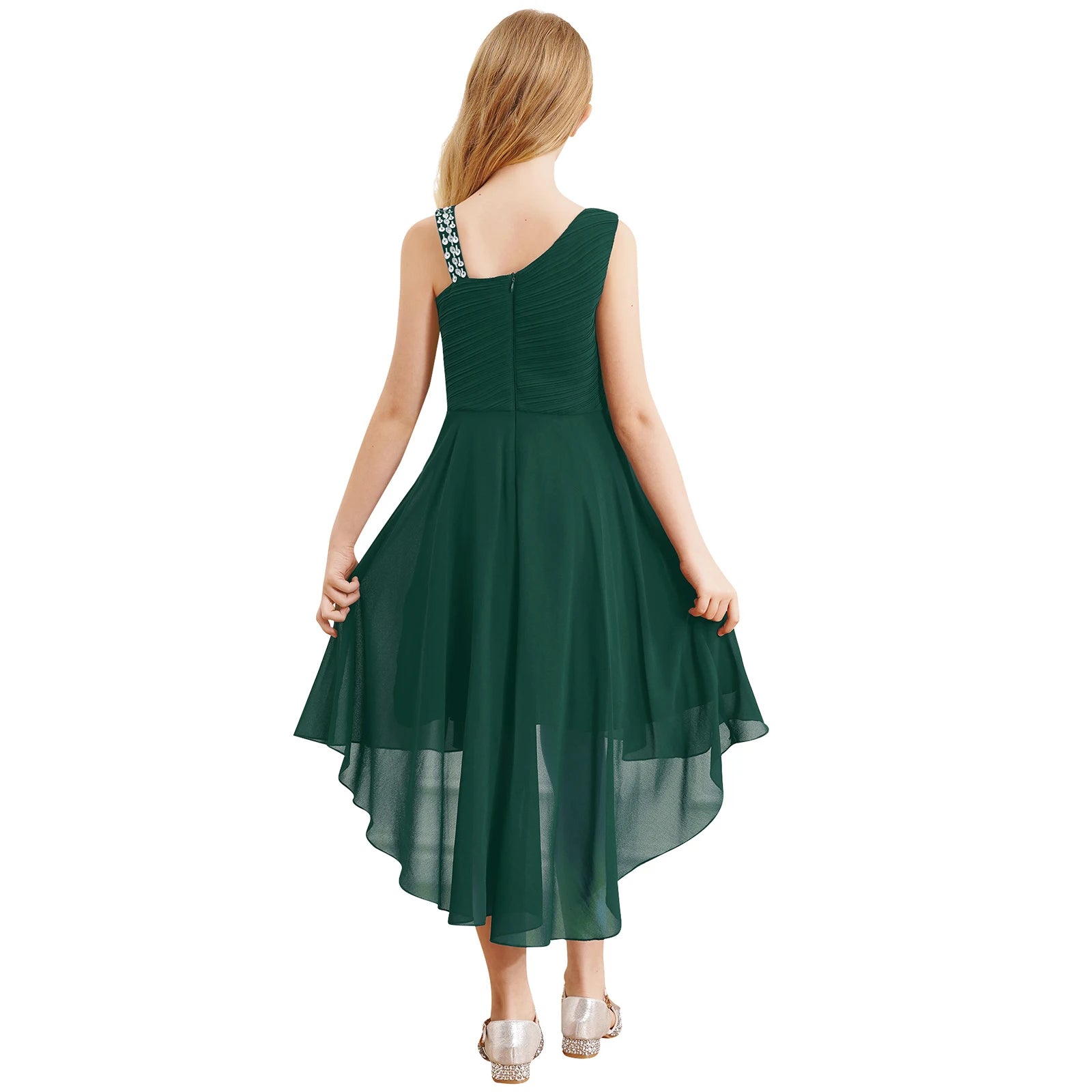 Kids Girls Ruched Twisted High-Low Summer Chiffon Dresses