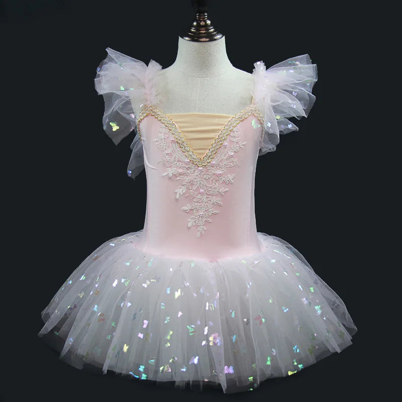 Kids Girls Sequined Ballet Leotard Tutu Dresses
