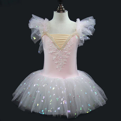 Kids Girls Sequined Ballet Leotard Tutu Dresses childrensterritory