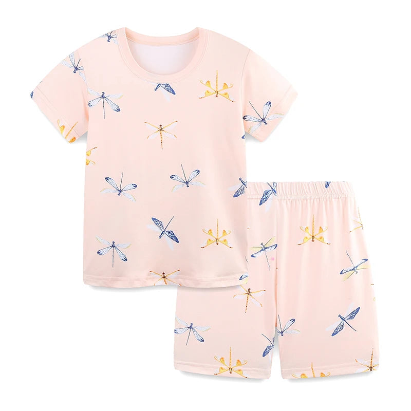 Dragonfly Cartoon Print Summer Clothing Sets for Girls childrensterritory