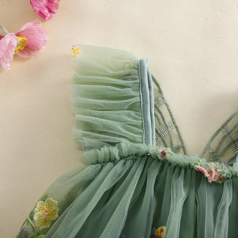 Baby Girls Flower Butterfly Embroidery Romper Dresses