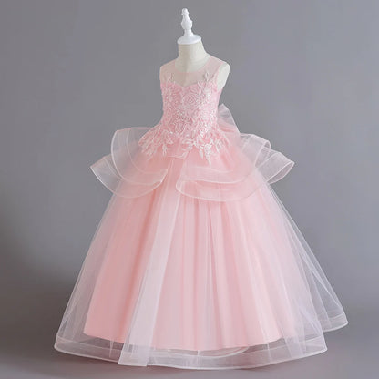 Sleeveless Flower Embroidery Princess Dresses For Girls childrensterritory