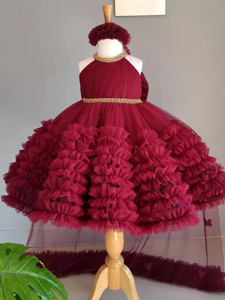 Wine Red Fluffy Baby/Kid Girls' Formal Princess Party Dress