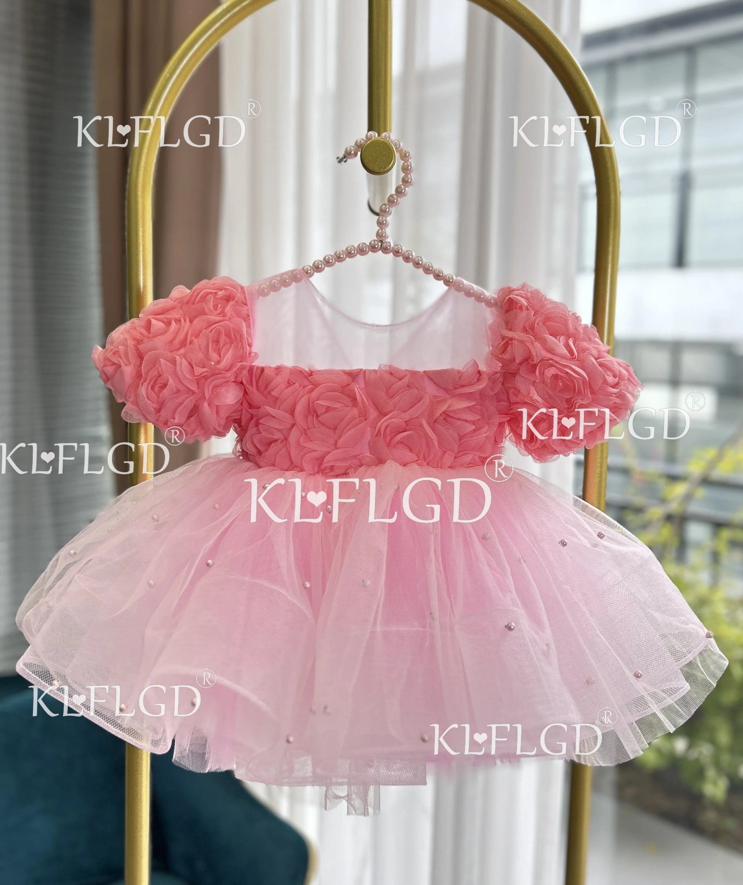 Girls Rose Design Fluffy Birthday Party Dresses