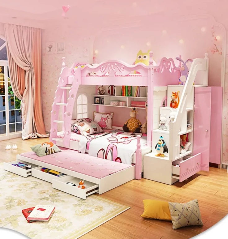 High And Low Pink Princess Castle Kids Bed childrensterritory