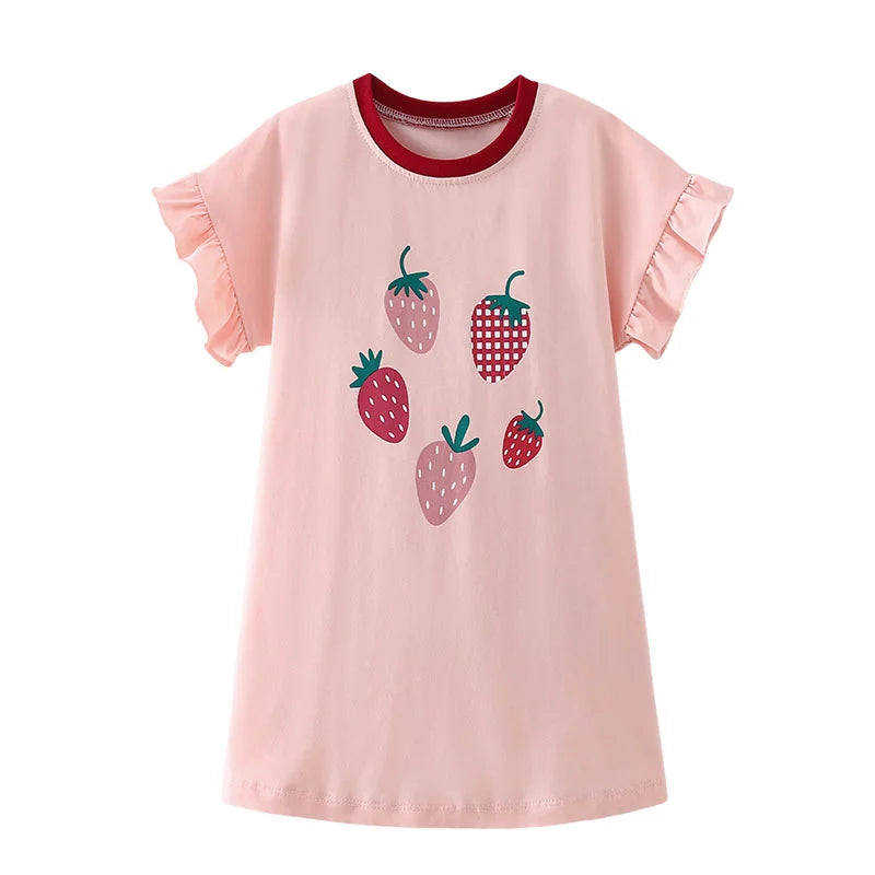 Kids Girls Cartoon Flowers Embroidery Cotton Dresses