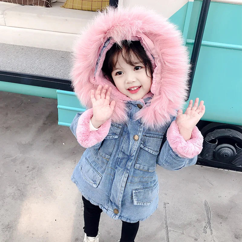 Large Fur Collar Hooded Little Girl&