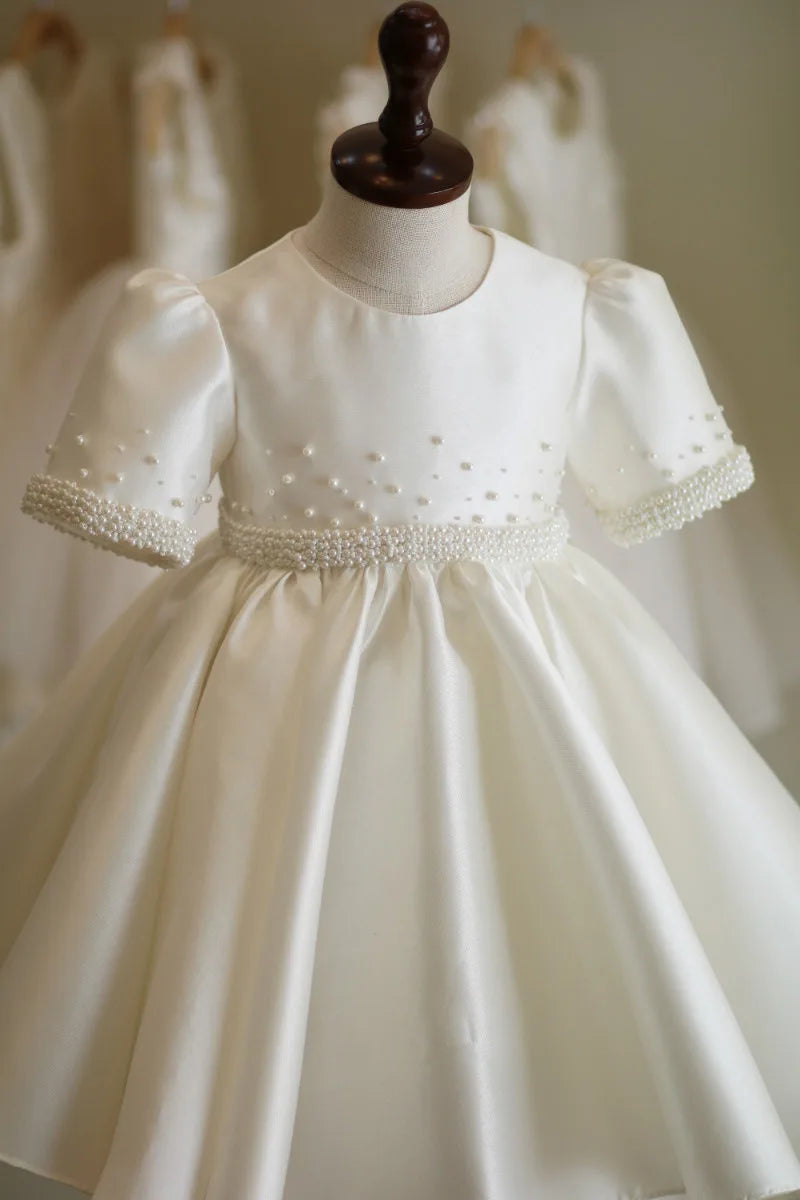 Kids Girls Luxury Pearls Design Princess Birthday Party Dress