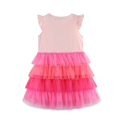 Kids Girls Cartoon Flamingo Pattern Layered Summer Dress childrensterritory