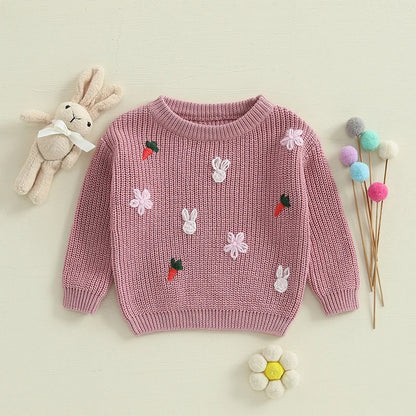 Baby Girls Cartoon Embroidery Knitted Easter Sweater childrensterritory