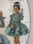 Girls' High Neck, Lace Sleeve, Corset, Fluffy Formal Party Dress childrensterritory