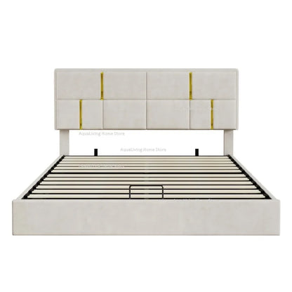 Platform Bed in Queen Size with Upholstery and Hydraulic Storage