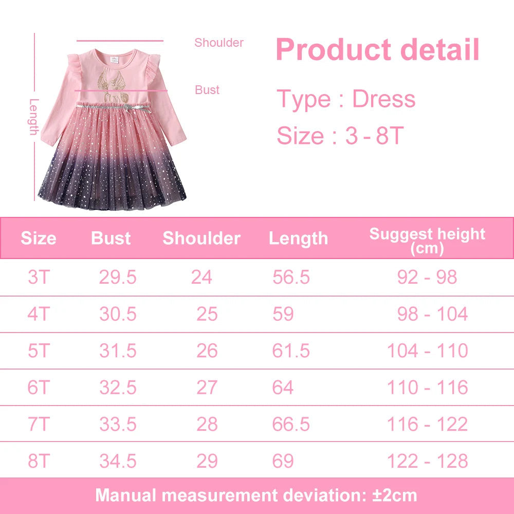 Cartoon Print Long Sleeve Girls Sequined Princess Dresses childrensterritory