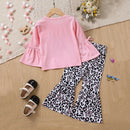 Girls Flared Sleeve Letter Printed Top with Leopard Print Pants Set childrensterritory