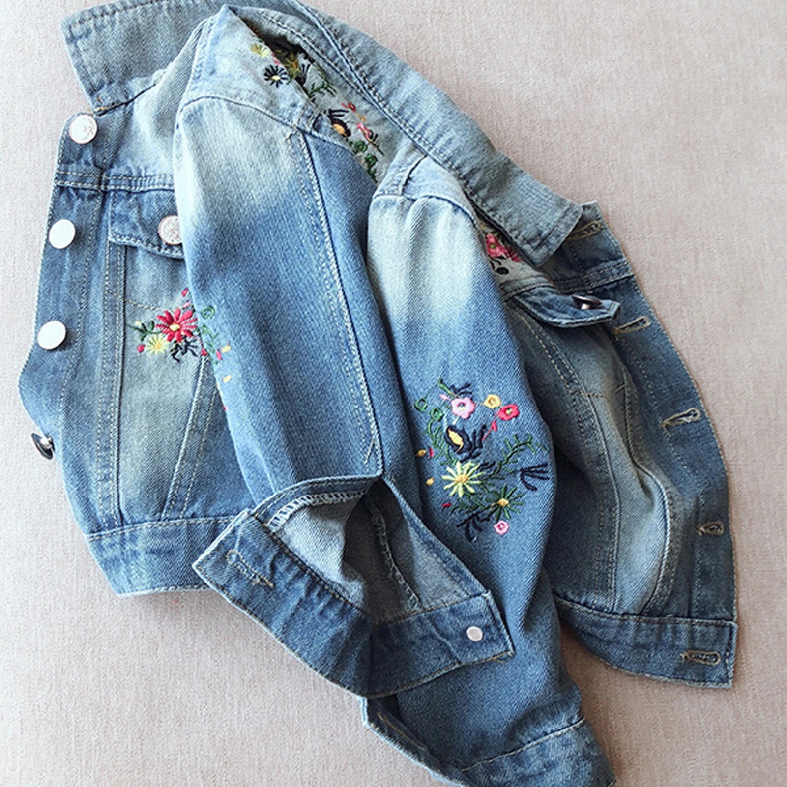 Girls' Flowers Embroidery Design Winter Denim