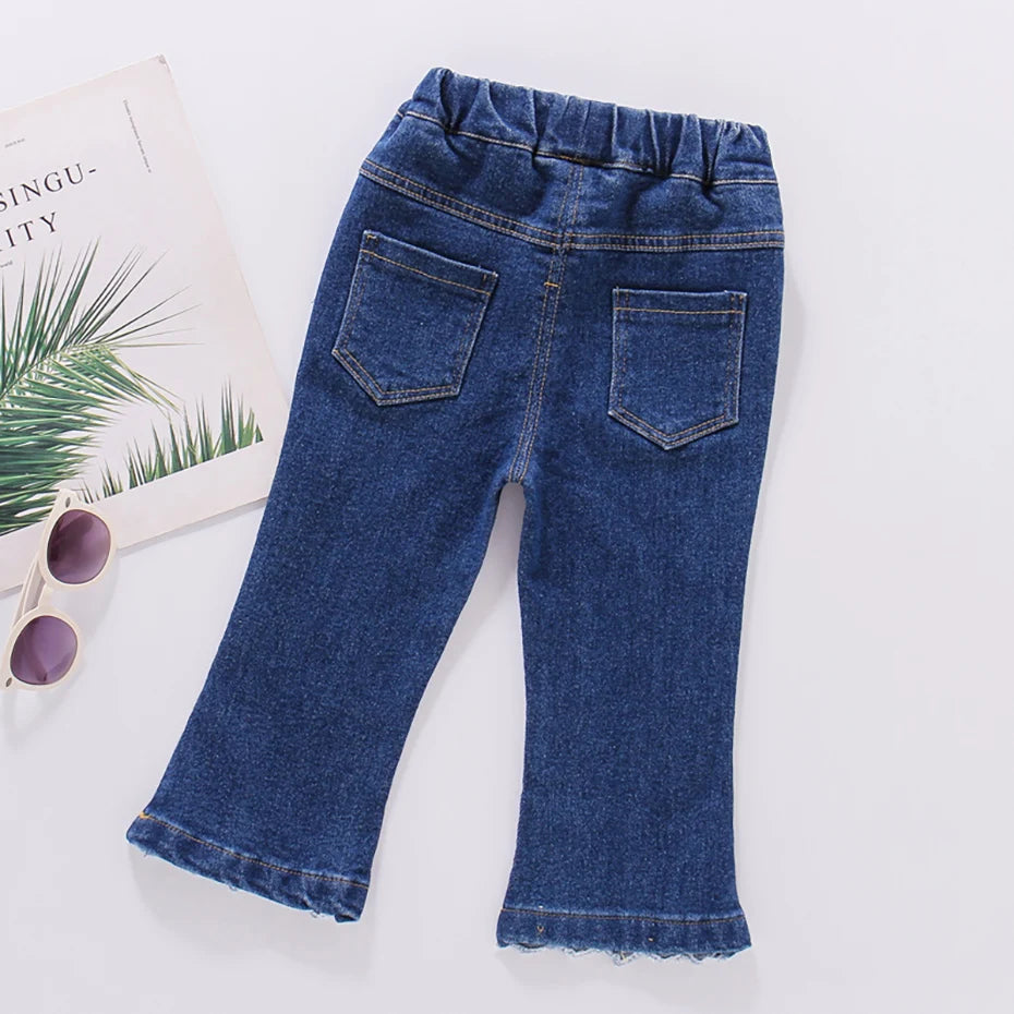 Kids Girls Heart Pattern Casual Style Jeans childrensterritory