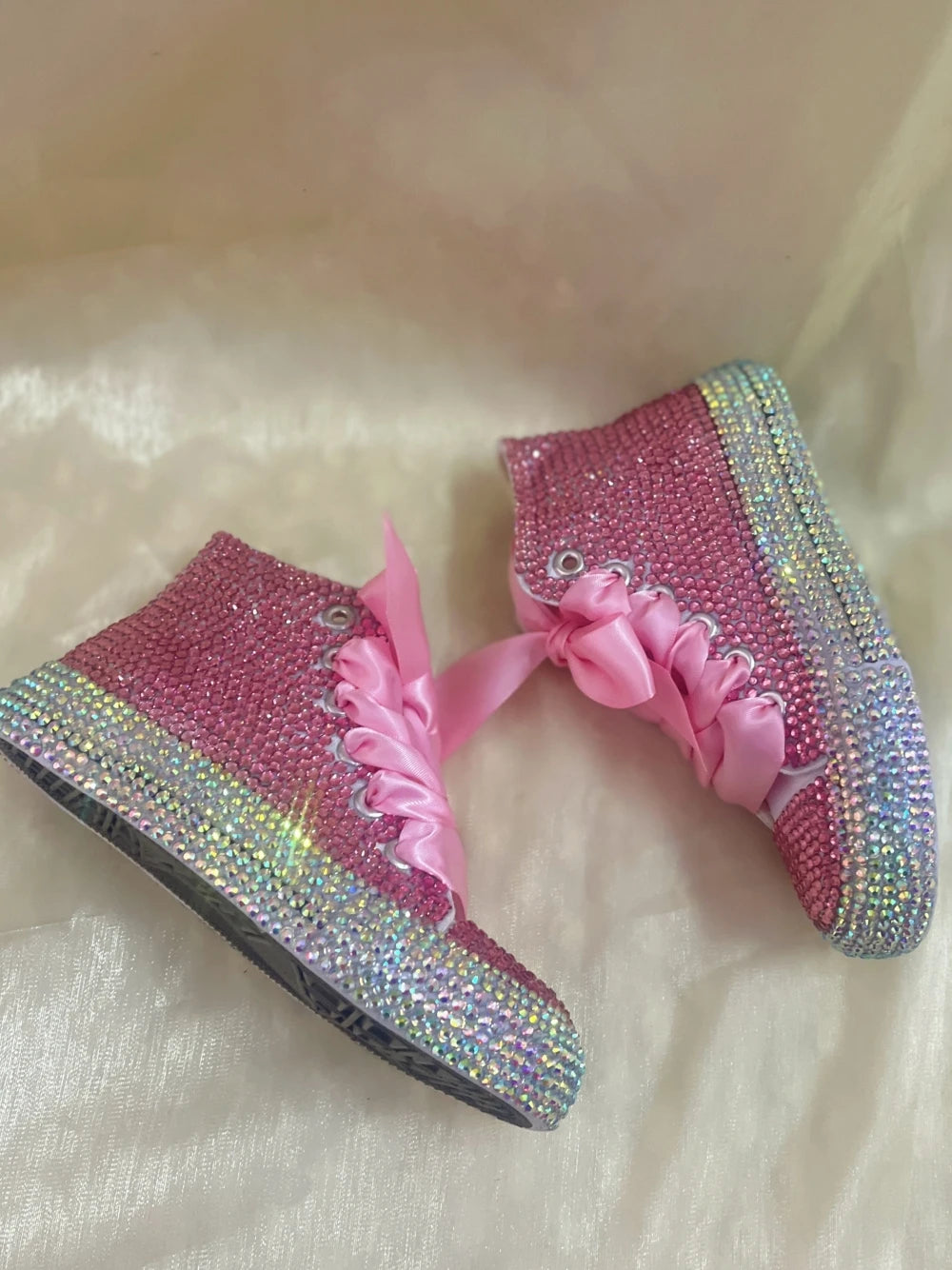 Kids Girls Pink Sparkle Gold Rhinestones Canvas Sneakers