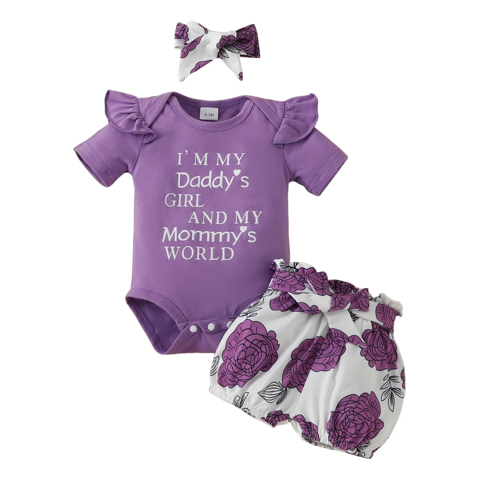 Letters Print Romper and Flower Shorts Set for Baby Girl