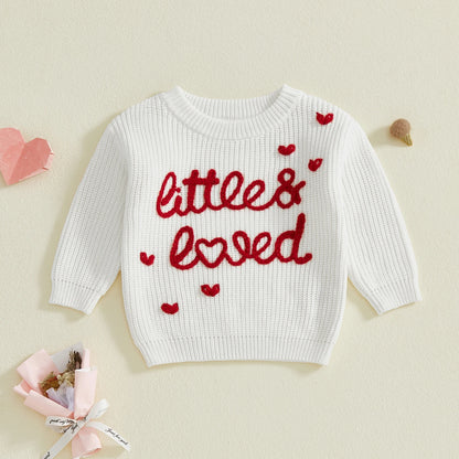 Baby Girl Heart Print Crew Neck Knitted Sweaters