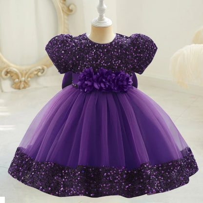 Baby Girl Sequin Lace Designed Fluffy Baptism, Birthday Dress
