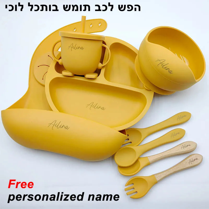 Personalized 6Pcs Toddler Feeding Suction Bowl Silicone Plates Set childrensterritory