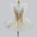 Kids Girls Professional Gold Sequin Ballet Tutu Dress