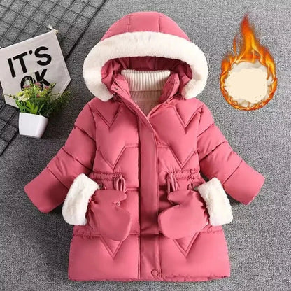 Kids Girls Fur Collar Hat Plush Lining Hooded Coats childrensterritory