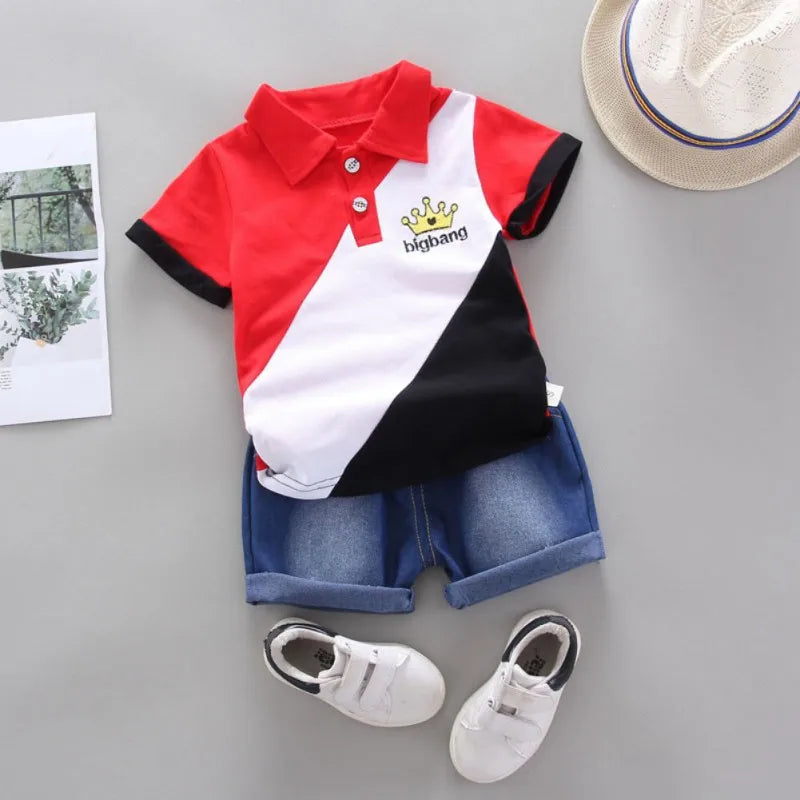 Toddler Boys 2Pcs T-shirts+stripe Short Clothing Sets