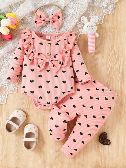 3Pcs Newborn/Toddler Girl Love Printed Long Sleeve Outfit Set