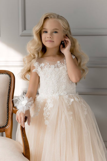 Floral Embroidery Kid Girl Tulle Bridesmaid Dress childrensterritory
