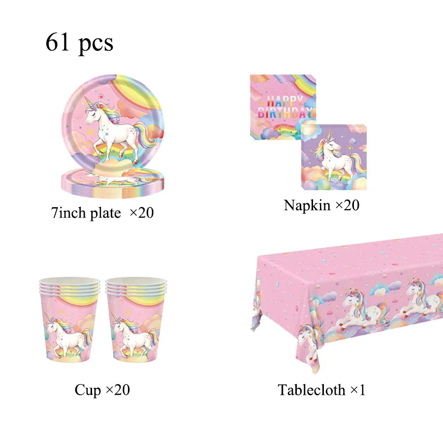 Kids Unicorn Theme Birthday Party Decorations Set