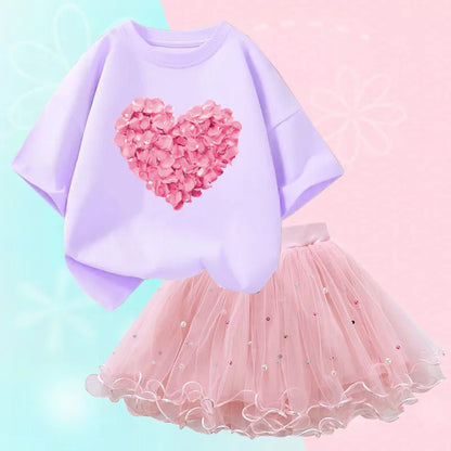 Kids Girls Flamingo T-Shirt &amp; Mesh Skirt Pretty Outfits childrensterritory