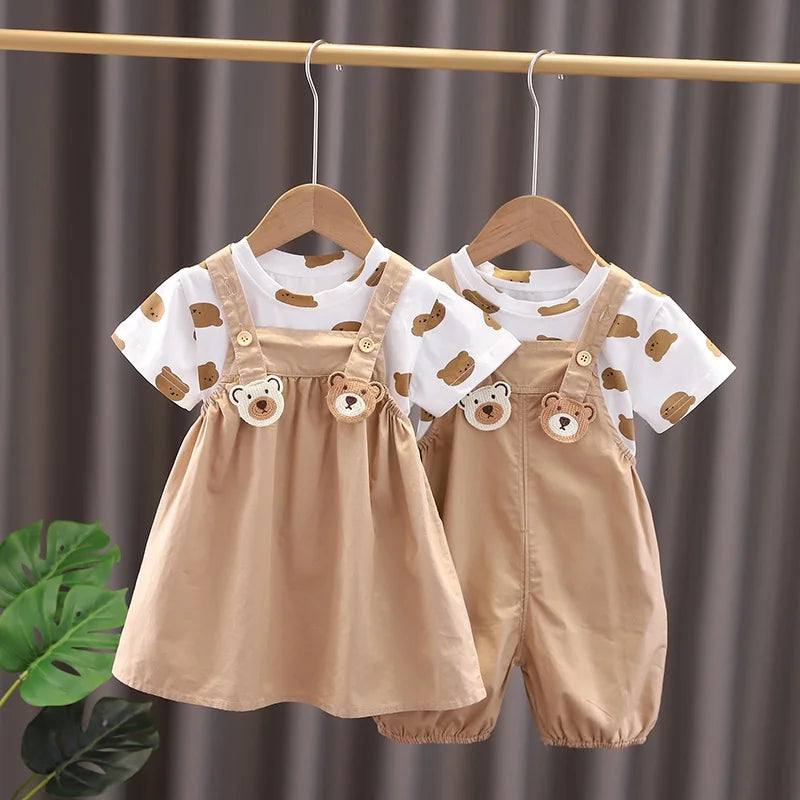 Cartoon Print Brother Sister Matching Clothes for Summer childrensterritory