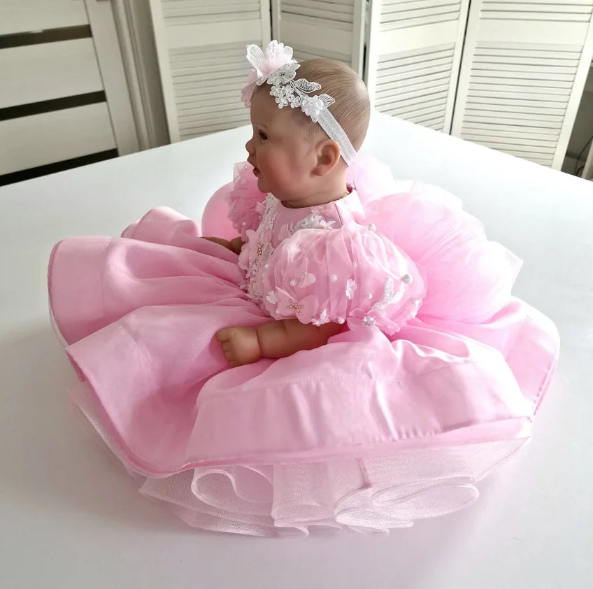 Little Girls Fluffy Tulle First Birthday Dress with Bow