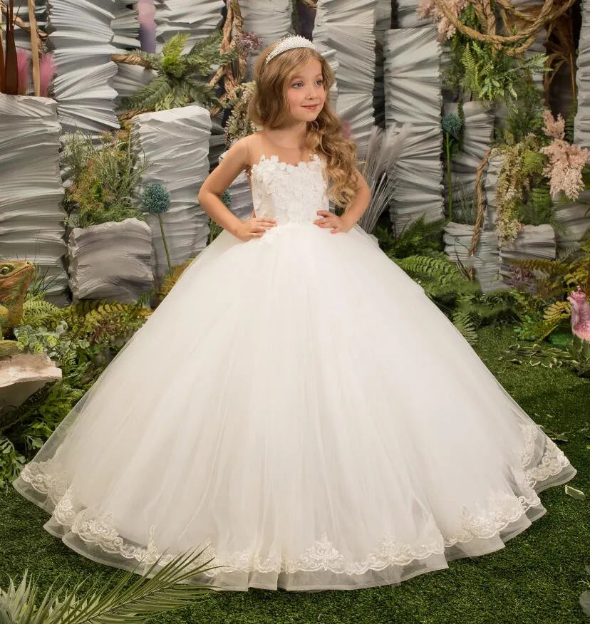 Elegant Lace Beads Design Fluffy First Communion Dress for Girls childrensterritory