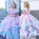 Backless Floral Long Train Girls Birthday Party Dresses childrensterritory