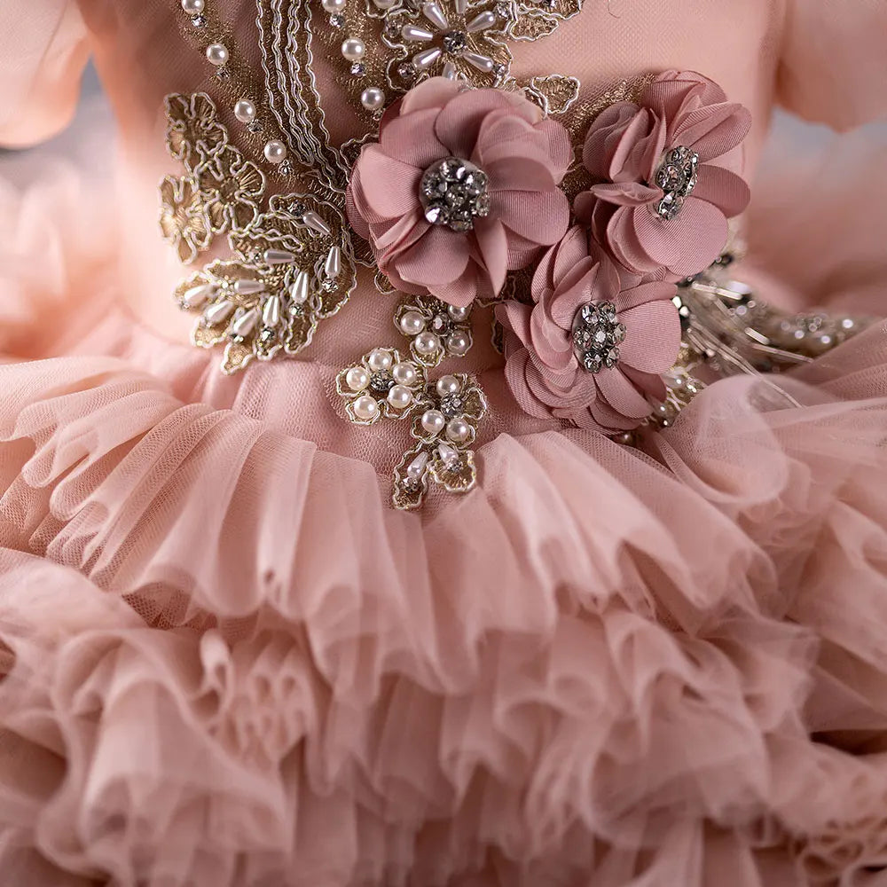 Little Girls Puffy Designer Short Sleeve Birthday Party Dresses