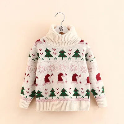 Kids' High Neck Christmas Design Winter Sweater